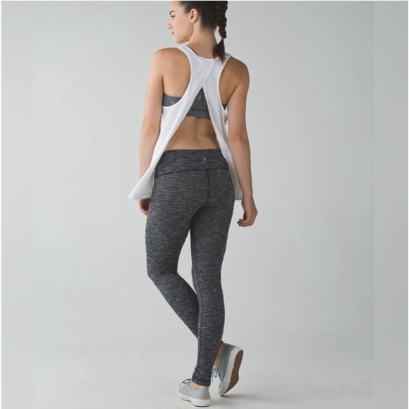 Lululemon Wunder Under Pant III Coco Pique Black White 4 Full Length Yoga Gym - Picture 2 of 7